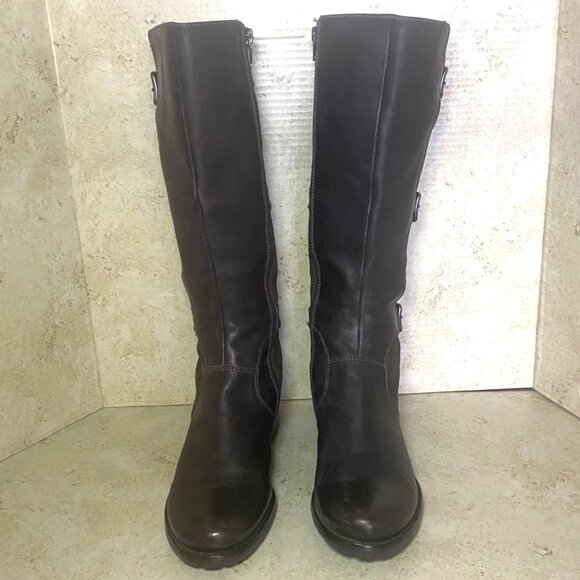 Ecco Womens Leather & Suede Knee-High Boots Buckle Accent Side Zipper Size 39 - Picture 2 of 11